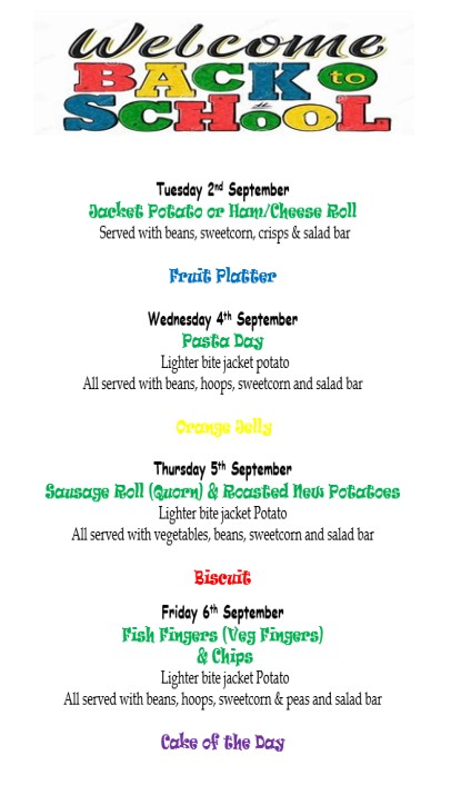 Menu week 1 2025-26